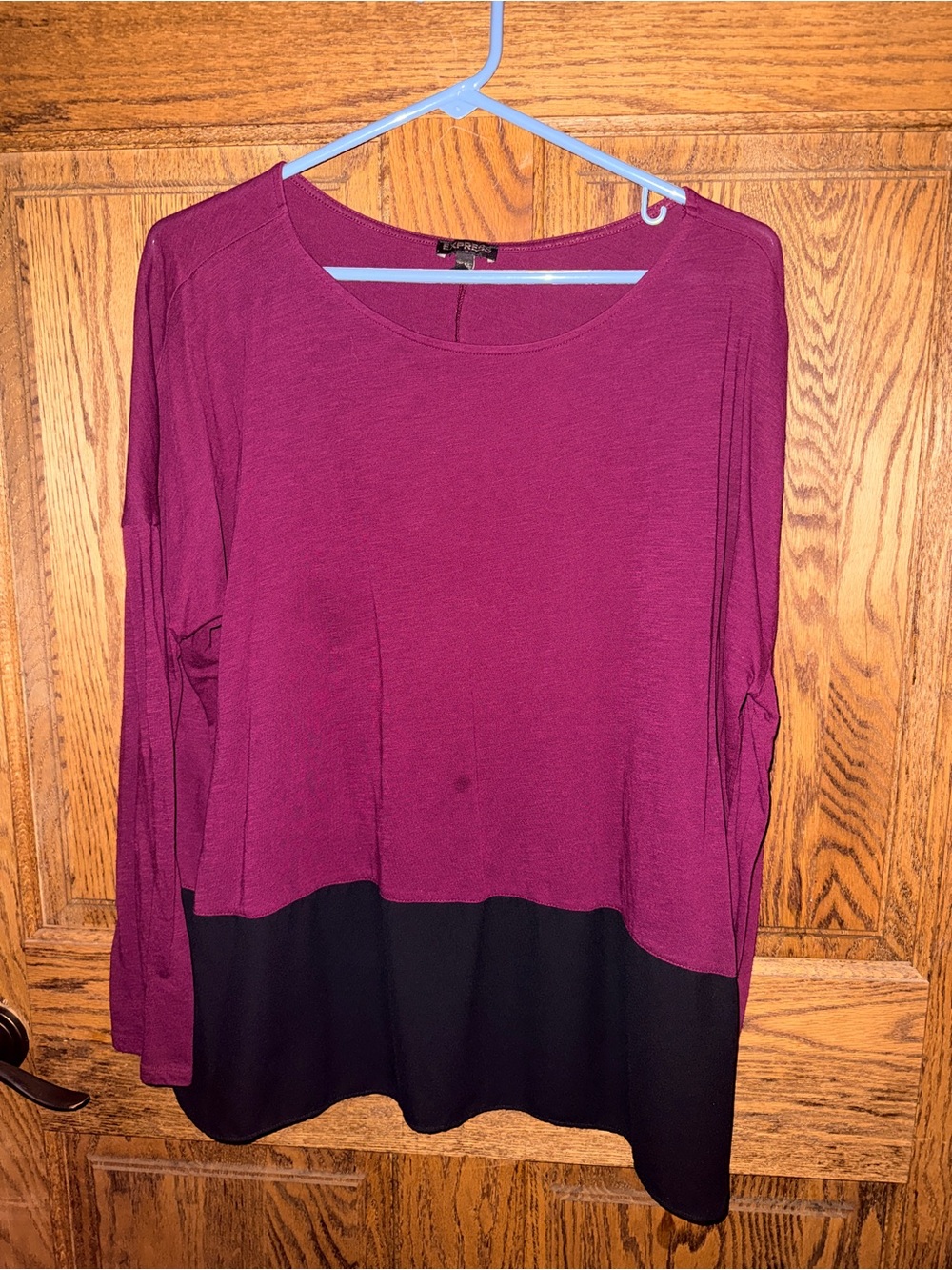 Express Women's Long Sleeve Top - Wine & Black